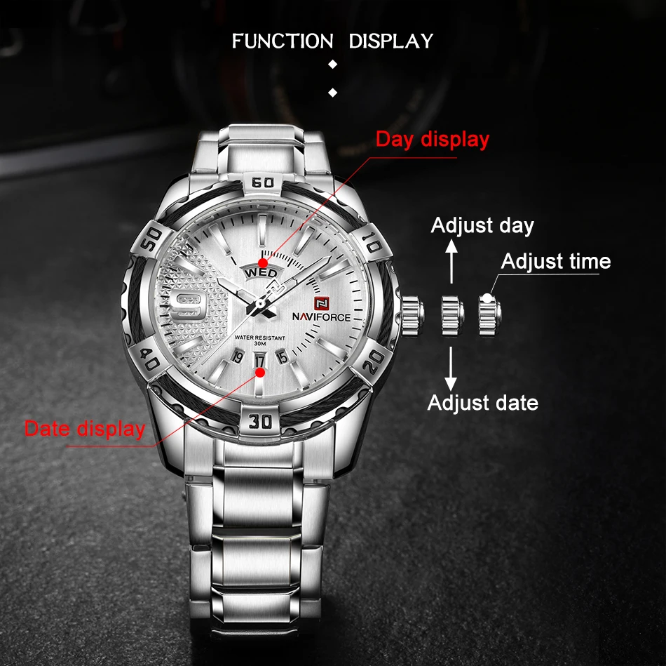 NAVIFORCE Роскошные Брендовые мужские Модные Спортивные кварцевые наручные часы военные полностью стальные водонепроницаемые часы с датой золотые часы Подарки для мужчин