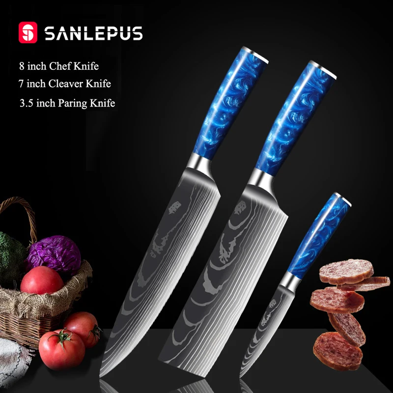 

3 шт., японские кухонные ножи SANLEPUS, из дамасской стали