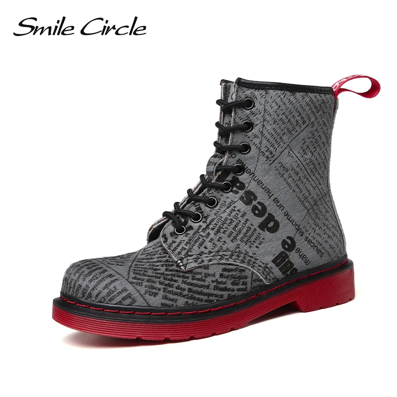 Ботильоны со смайликом женская обувь с высоким берцем на плоской подошве сезон