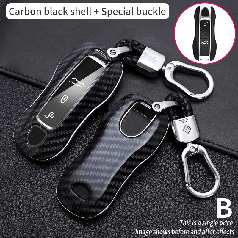 

Car Key Case Cover Shell Carbon Fiber Chrome Color For Porsche Cayenne Macan 911 Boxster Cayman Panamera Accessories Keychain