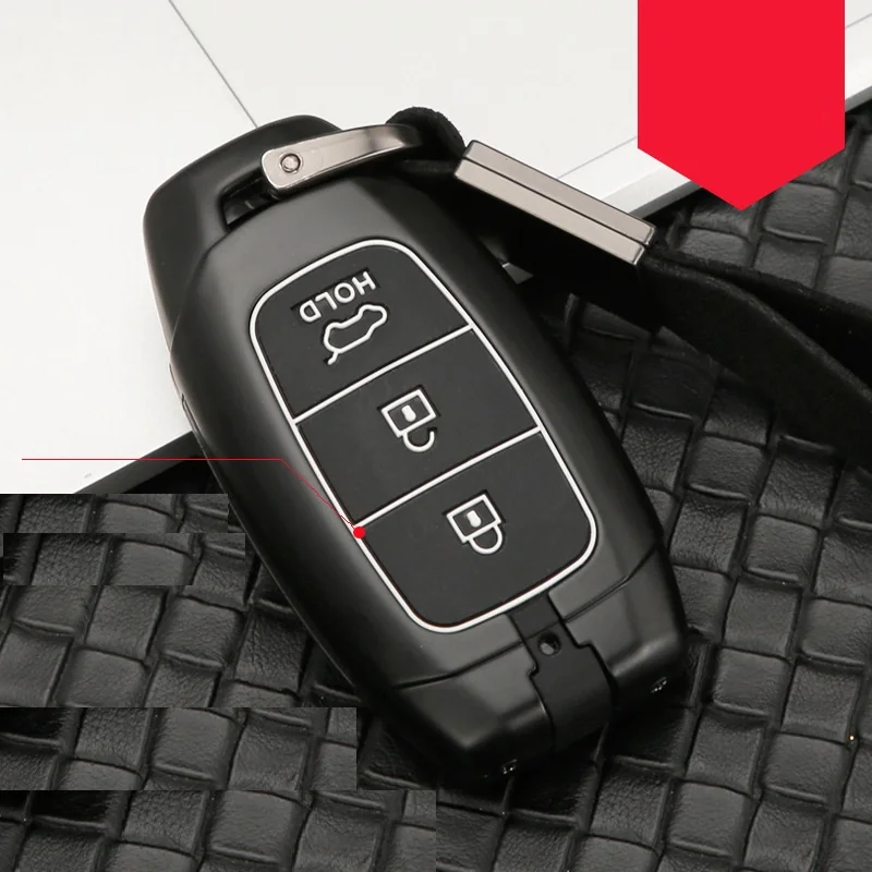 3Button black white Чехол для ключей автомобиля из углеродного волокна для hyundai i30 Ix35 KONA Encino Solaris Azera Grandeur Ig Accent Santa Fe Palisade - Название цвета: 3Button black white