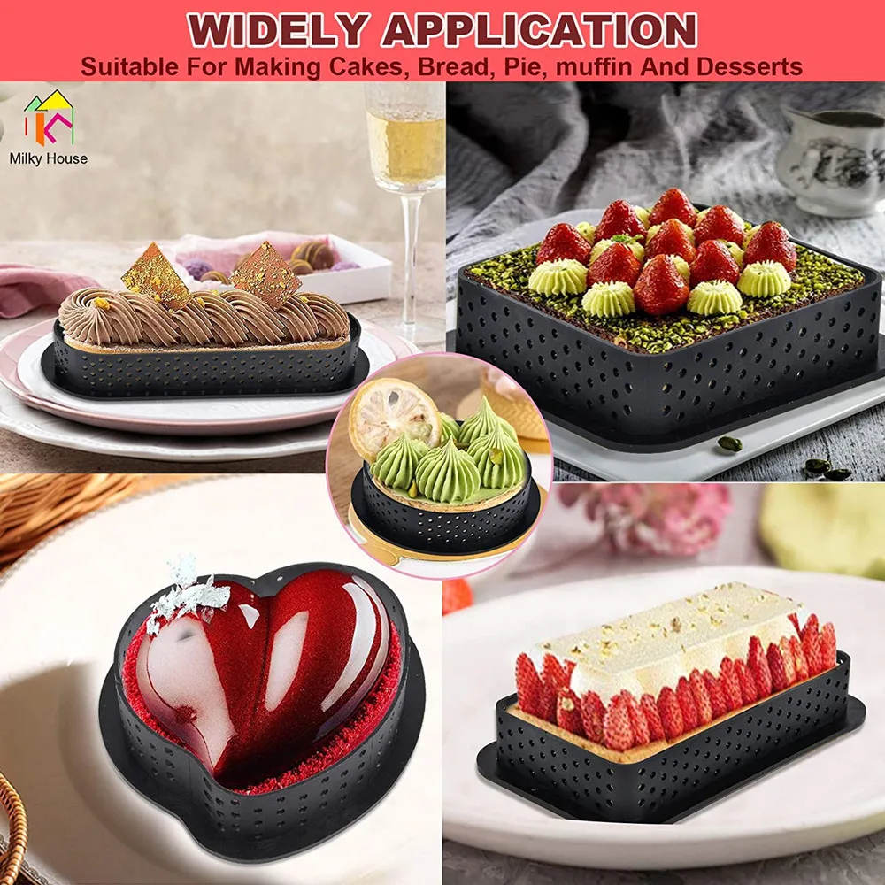 

5 Pieces Tart Molds Carbon Fiber Heat-Resistant Perforated Cake Mousse Ring Non Stick Bakeware Mini Candy Mould Cookie Cutter