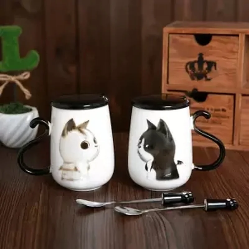 Креативная керамическая чашка парные кружки пара ложек с ложкой милая для воды