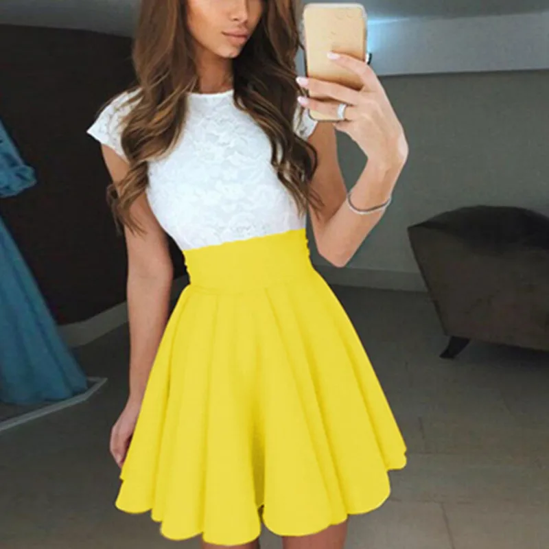 Бальное платье без рукавов с кружевной строчкой однотонное средней длины