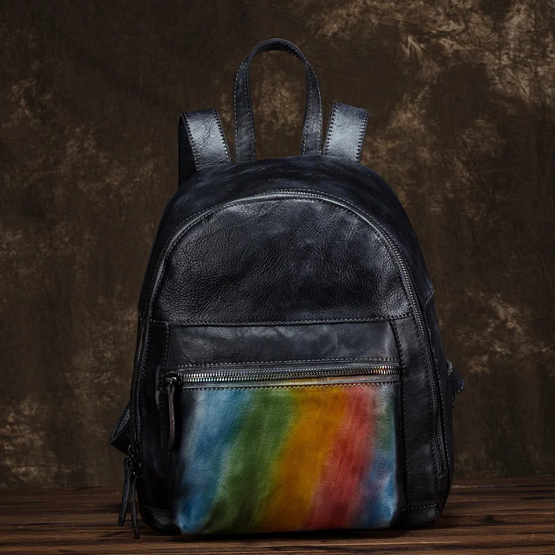 

Trendy women's bag new women's bag craft cow leather personalized hand wipe color backpack solid color Backpack