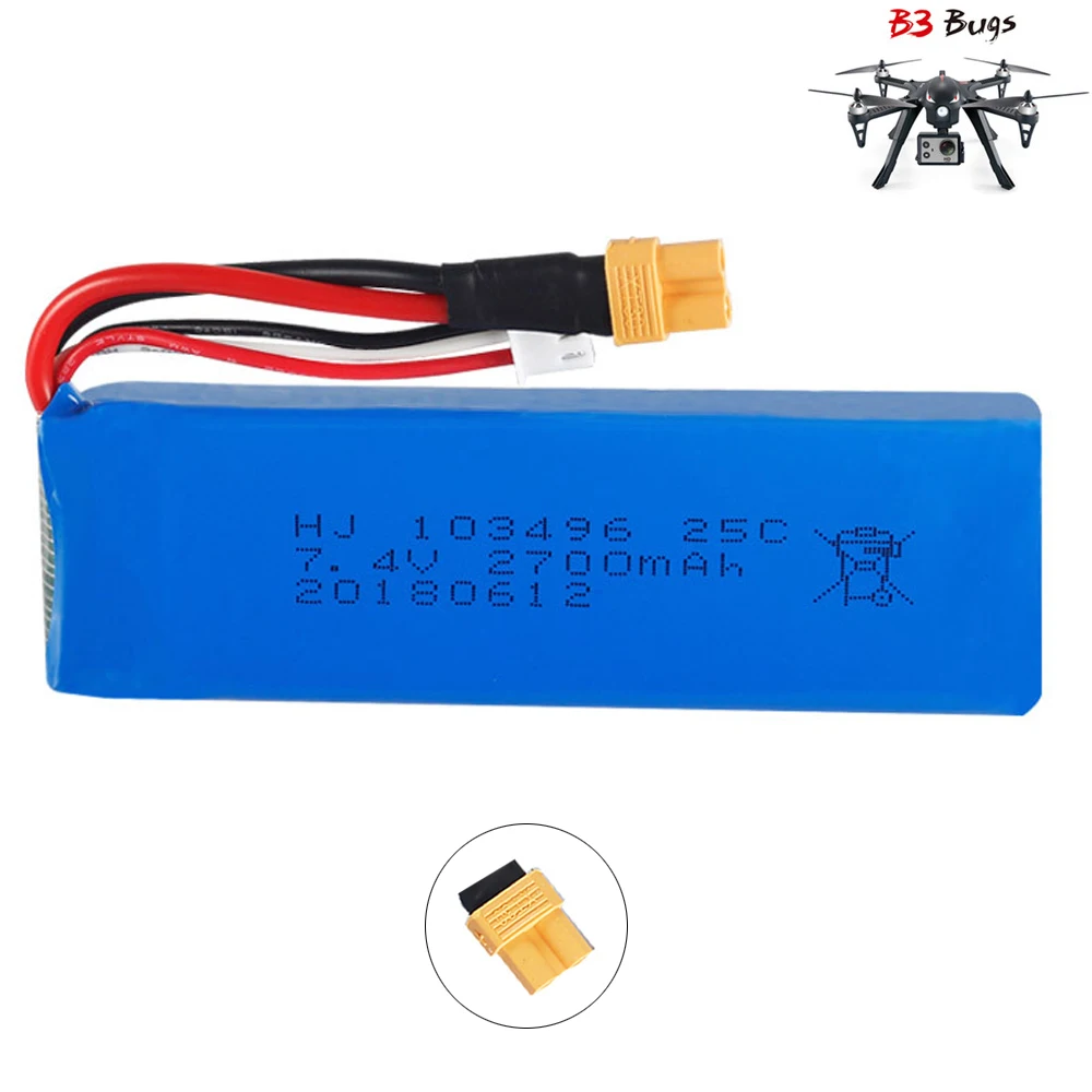 7.4V 2700mAh Upgrade lipo Battery for mjx B3 Bugs 3 Force1 F100 Contixo F17 RC quadcopter drone spare parts RC toys accessories