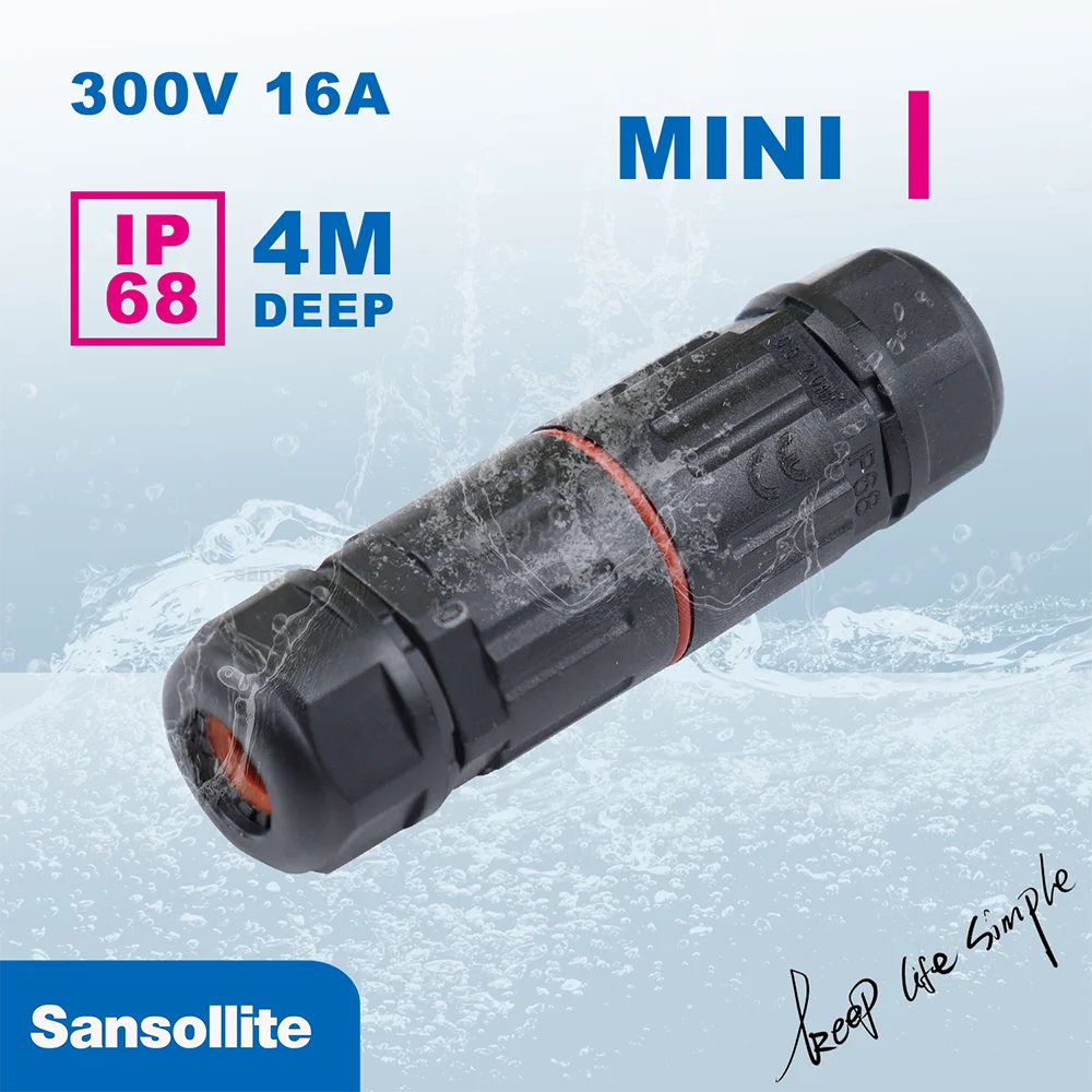 

Mini IP68 anti-water cable connectors I shape D4-7mm wire connectors 1-1 terminal block 4m deep 2pins underwater connectors