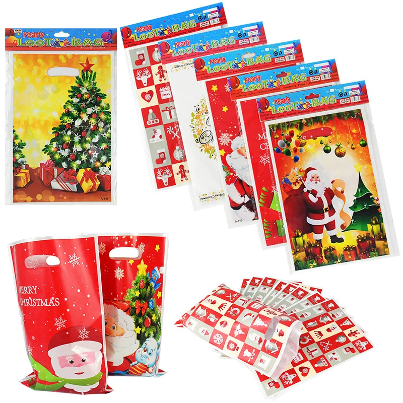 20 шт веселого Рождества пластиковый мешок Санта Клаус Рождественская елка