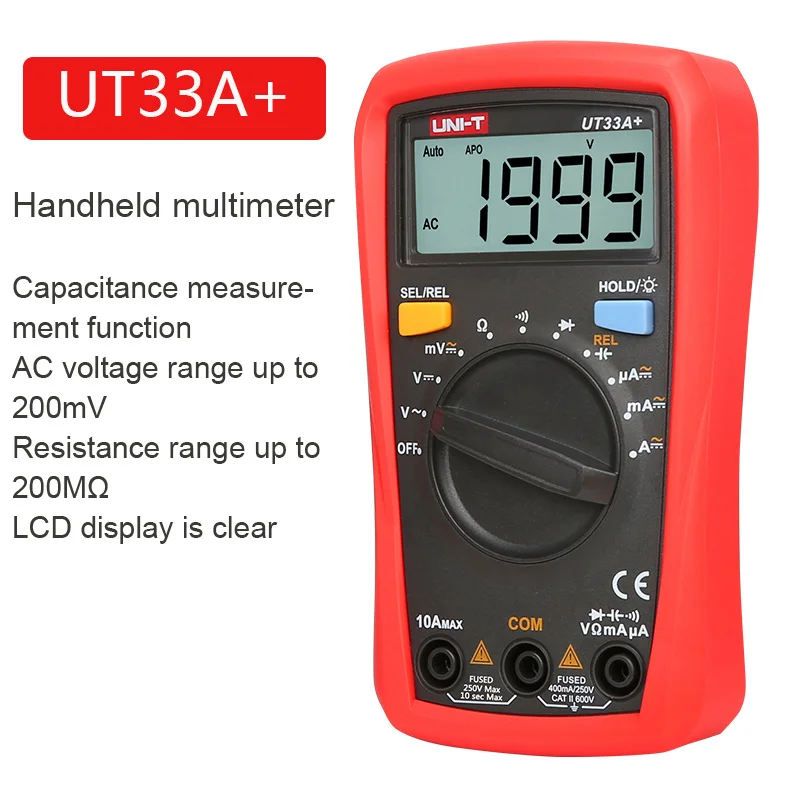 UT33A Plus UT33D+ ручной мультиметр, мини цифровой мультиметр, вольтметр переменного тока и постоянного тока, амперметр, тест на сопротивление, испытание NCV, подсветка - Цвет: UT33A Plus