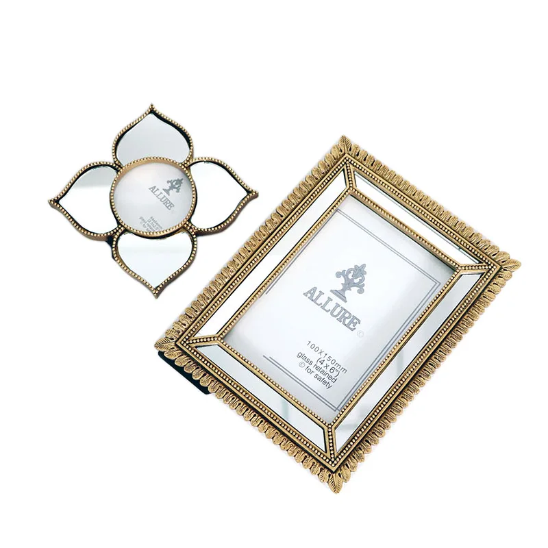 Французская неоклассическая Ретро Золотая зеркальная рамка из смолы для