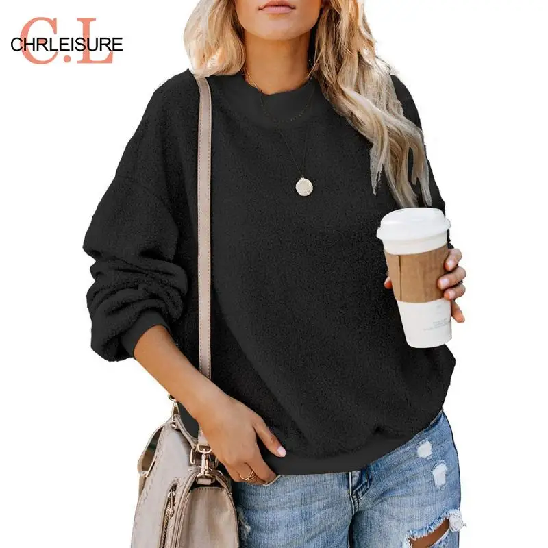 CHRLEISURE Autumn Winter Women Sweater Pullover Soft Warm Tops Female O-neck Long Sleeve Basic Fur Teddy 2019 | Женская одежда