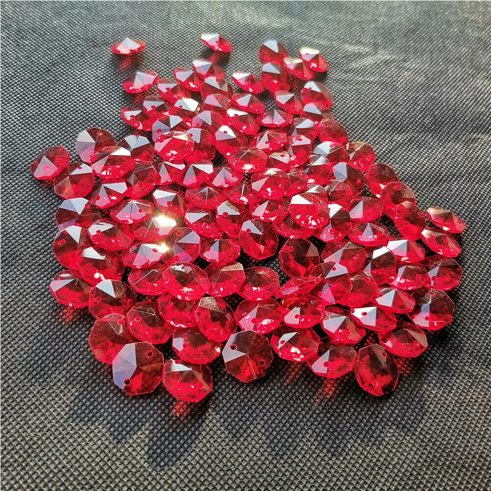 

10PC Suncatcher Red Octagonal Bead Crystal Prism Chandelier Healing Pendant DIY Hotel Bathroom Curtain Jewellery Decor Accessory