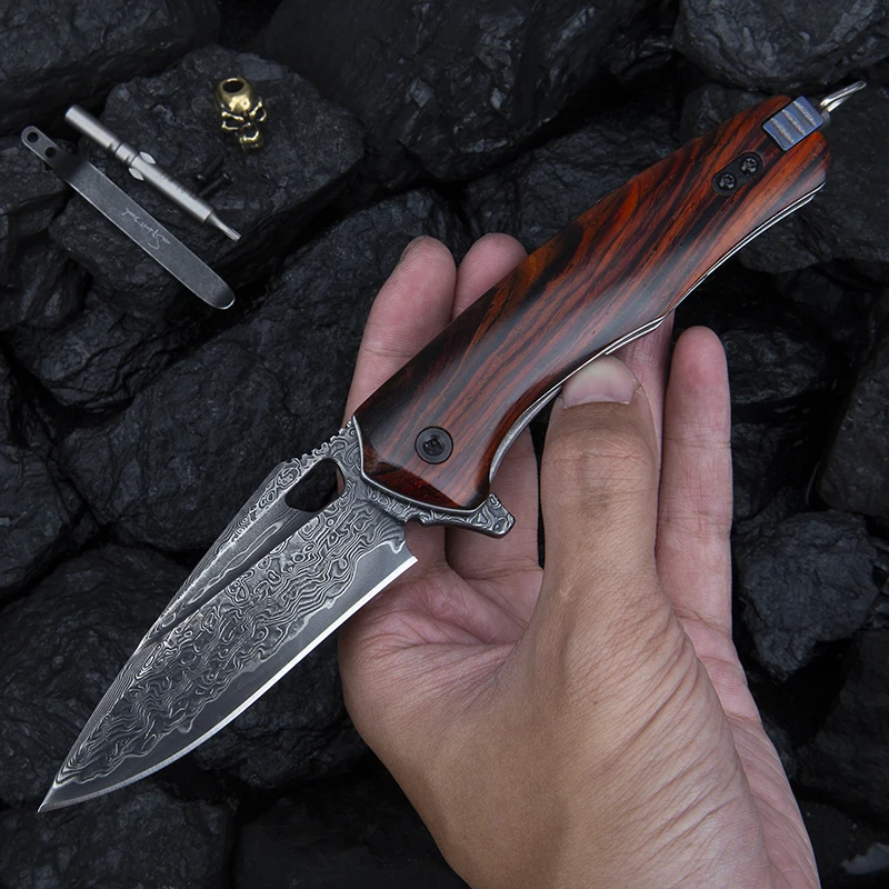 Дамасский Многофункциональный складной нож с карманным зажимом и ручкой из