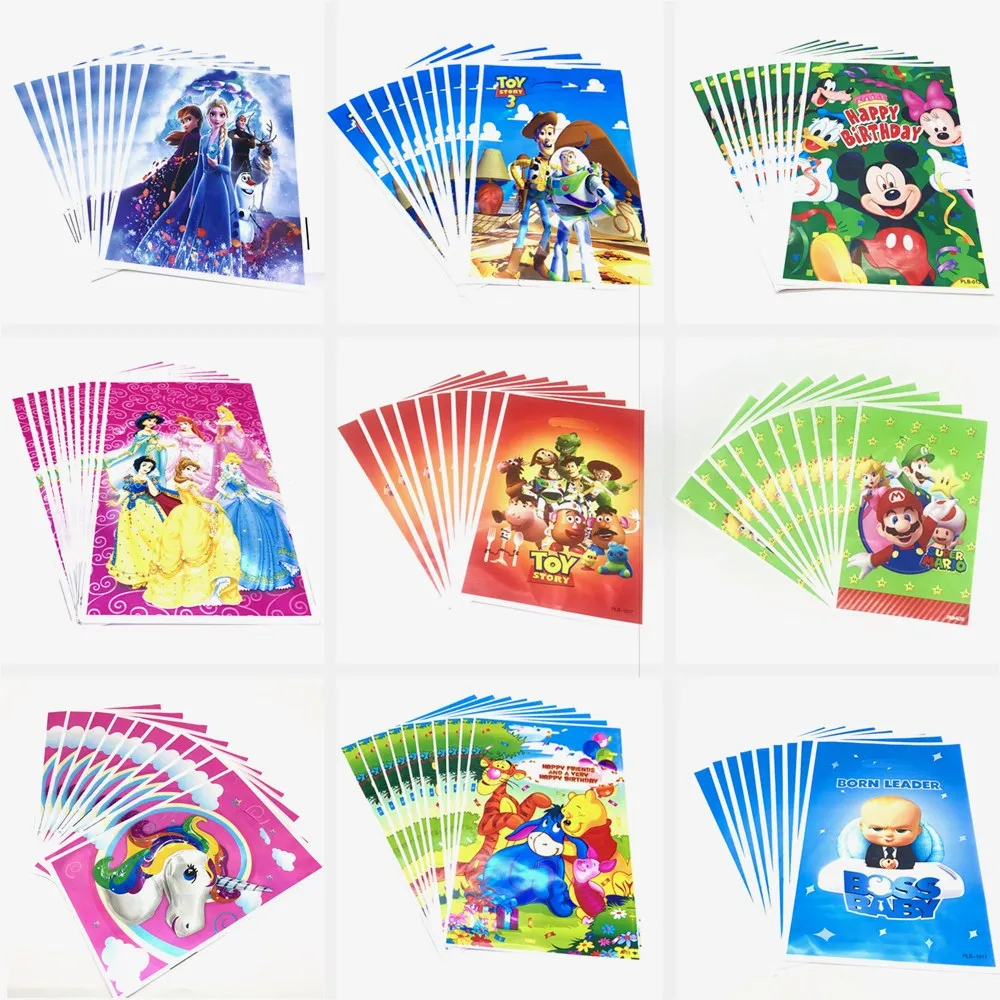 

50pcs Frozen Anna and Elsa SpiderMan Loot Bag Snow White Superhero Mickey Gift Bag Kids Favor Birthday Party Decoration Supplies