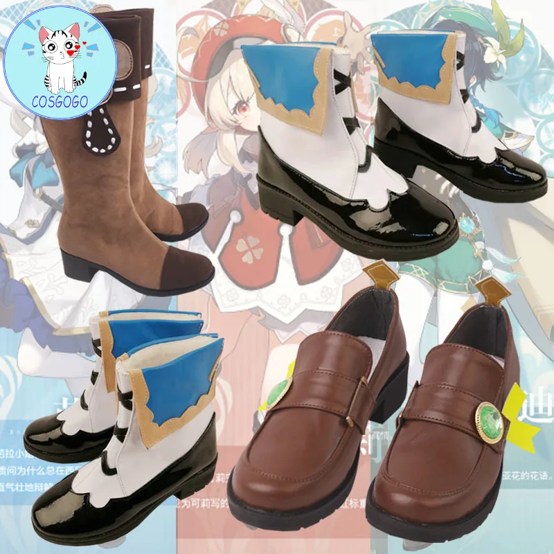 Женские сапоги на молнии Genshin Impact для косплея Кли Барбары до колена массивном
