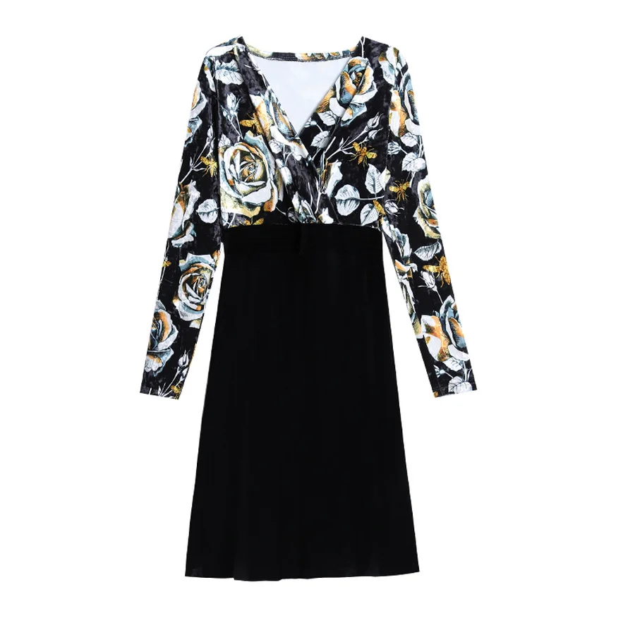 

2021 Winter God Velvet Warm Vintage Dresses Spring 4XL Plus Size Long Sleeve Print Sexy Mini Dress Women Bodycon Party Vestidos