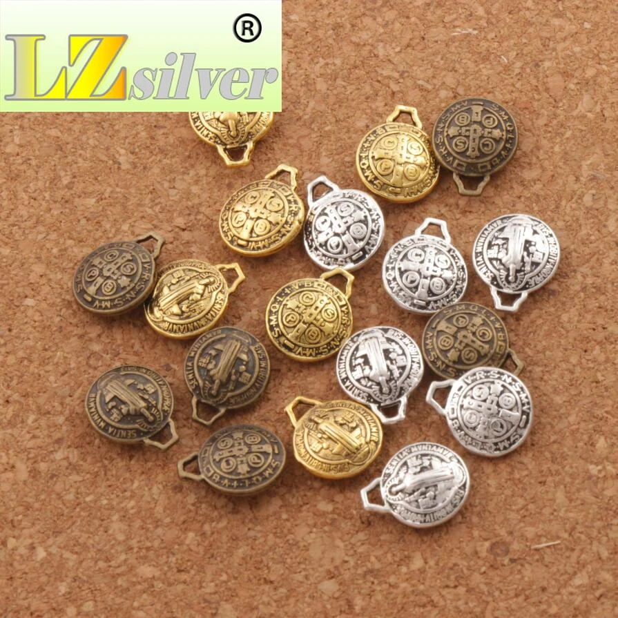 Round 3D Saint Benedict Medal Cross Charm Beads 12X10mm 120PCS Zinc Alloy Bronze  Pendants L1765