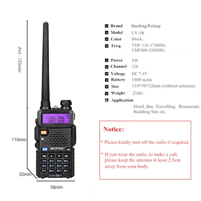 Обновленная рация 3800 мАч Baofeng UV-5R 8 Вт 10 км Uv5r для любительской радиосвязи |