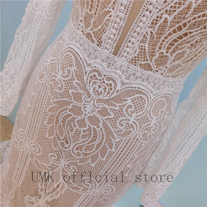 Кружевное свадебное платье-Русалка с длинным рукавом и открытой спиной | Свадьбы