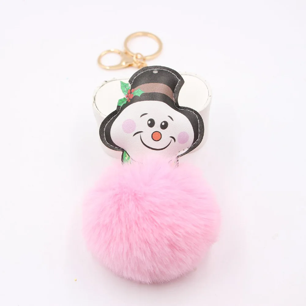 

New Cute Christmas Snowman Keychain Key Ring Fluffy Soft Pompom Plush Pom Poms Ball Couple Friends Car Bag Pendant Keyring Gift