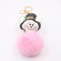new cute christmas snowman keychain key ring fluffy soft pompom plush pom poms ball couple friends car bag pendant keyring gift