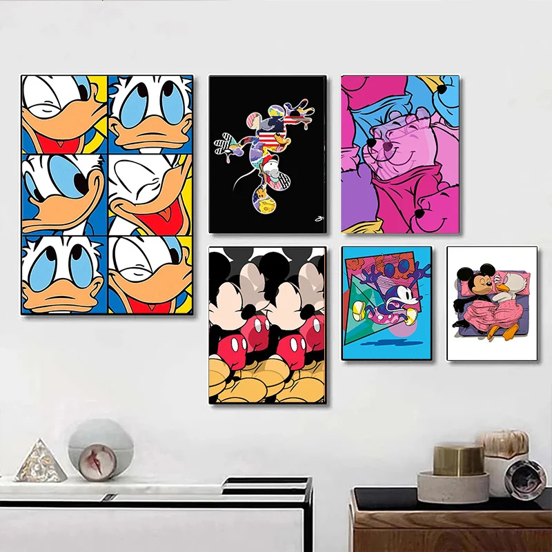 

Disney Cartoon Colorful Canvas Painting Donald The Pooh Bear Mickey Mouse Posters Prints Wall Art Picture for Living Room Decor