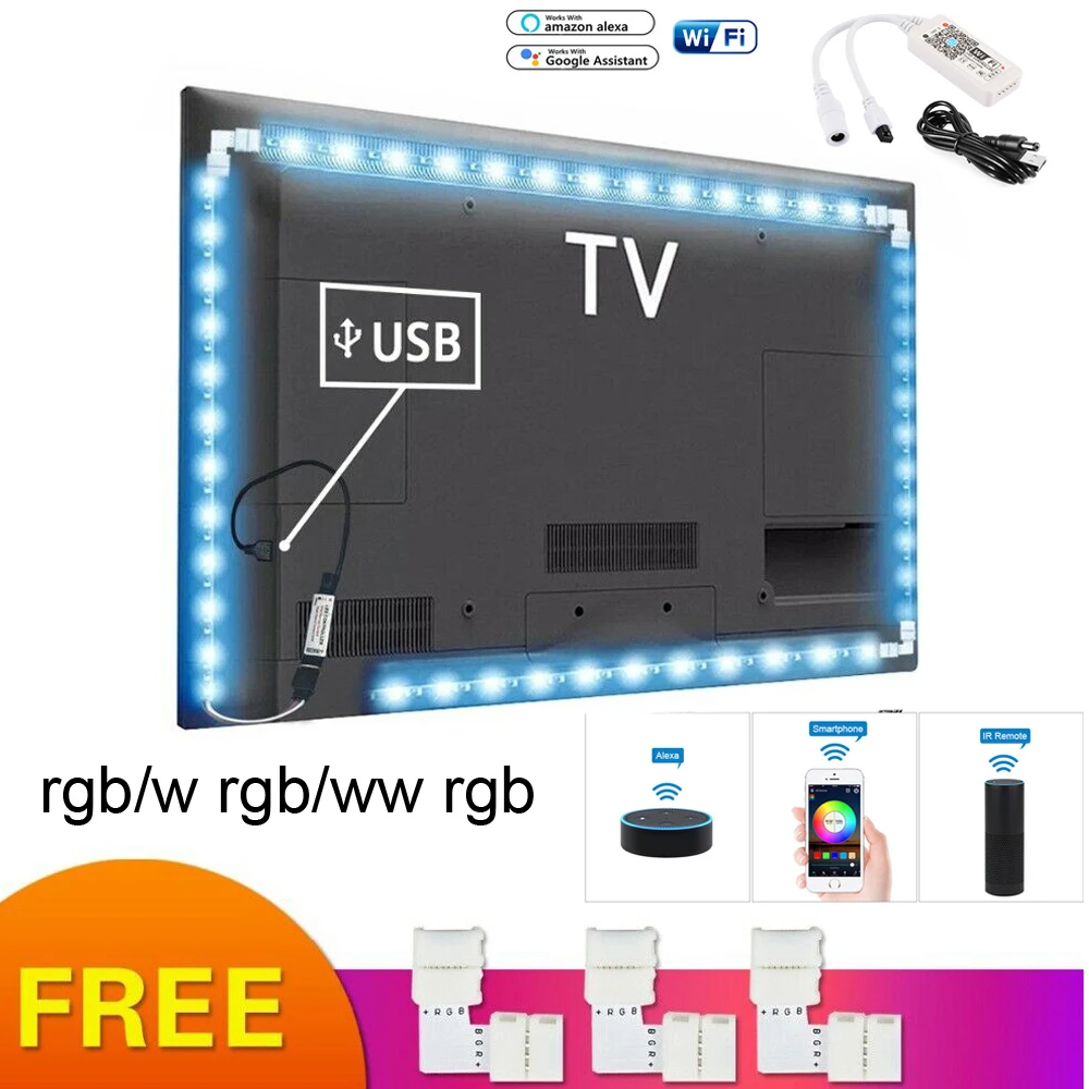 RGB/RGBW Светодиодная лента USB WI FI ТВ светильник компьютер Экран задняя косая бейка 5V