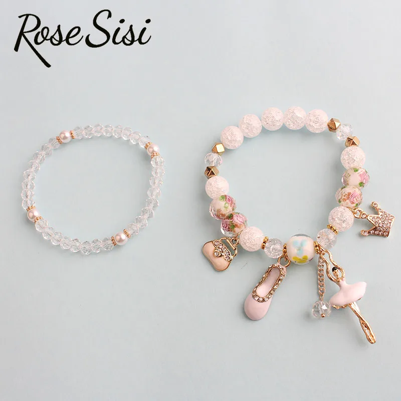 Розовый женский браслет sisi в Корейском стиле летний простой с короной для