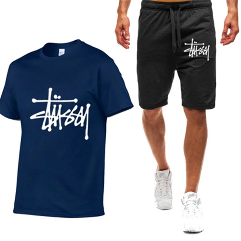 

Men's sports suit printing casual wear O-neck breathable T-shirt + sports shorts Men's running suit new fashion oversized T-shir