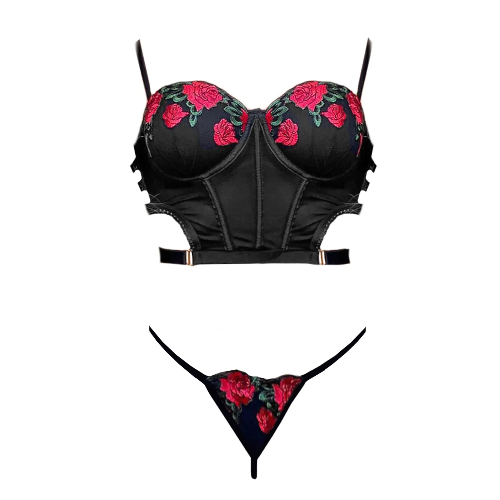 

Porno Women's Sexy Babydolls Embroidery Lace Bra Thongs Hot Erotic Sexy Lingerie Hollow Strap Underwear Set Temptation Lenceria