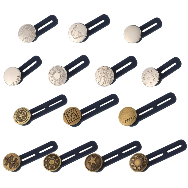 

14PCS Jeans Buttons Metal Silicone Extended Buttons Nail-free Detachable Adjust Buckle Jeans Waist Extension Buckle Jeans Button