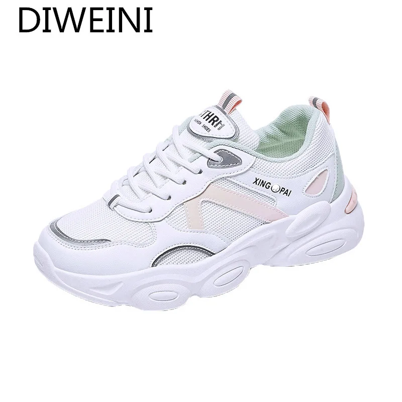 

2021 Spring Women Vulcanize Shoes Casual Lace-up Fashion New Comfortable Breathable Platform Sneakers Color Matching Dad Shoes