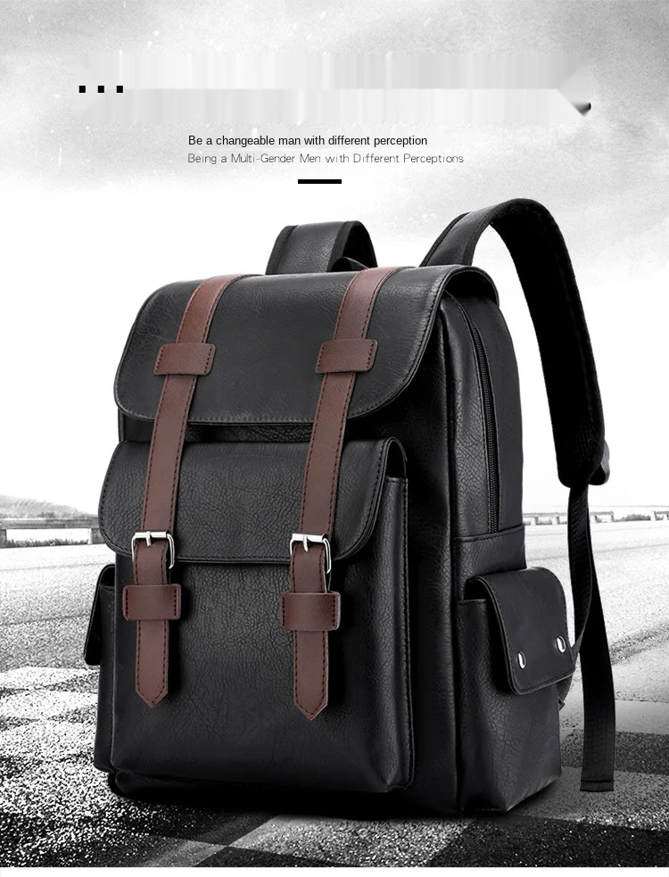 

New Product European and American Style Trendy Men's Backpack Pu Soft Surface Large-capacity Student Bag Fashion Casual Bag