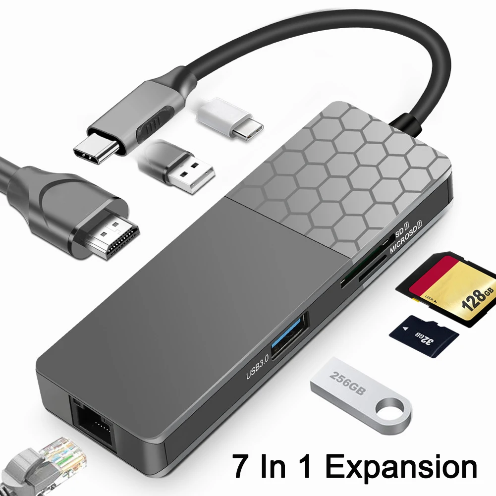

Док-станция 7 в 1, USB C, Ethernet, алюминиевый сплав