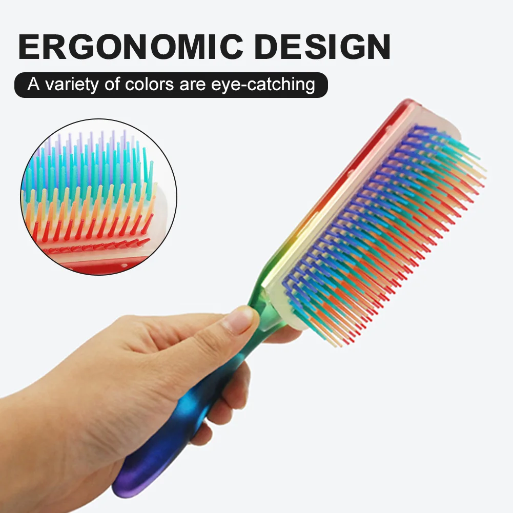 

9 Rows Hair Brush Colorful Rainbow Hair Comb with Removable Bristle Pad Soft Hair Brush for Hair Styling and Shaping