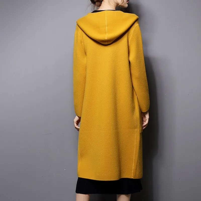 Высокое качество шерстяное вязаное элегантное женское длинное пальто мягкий