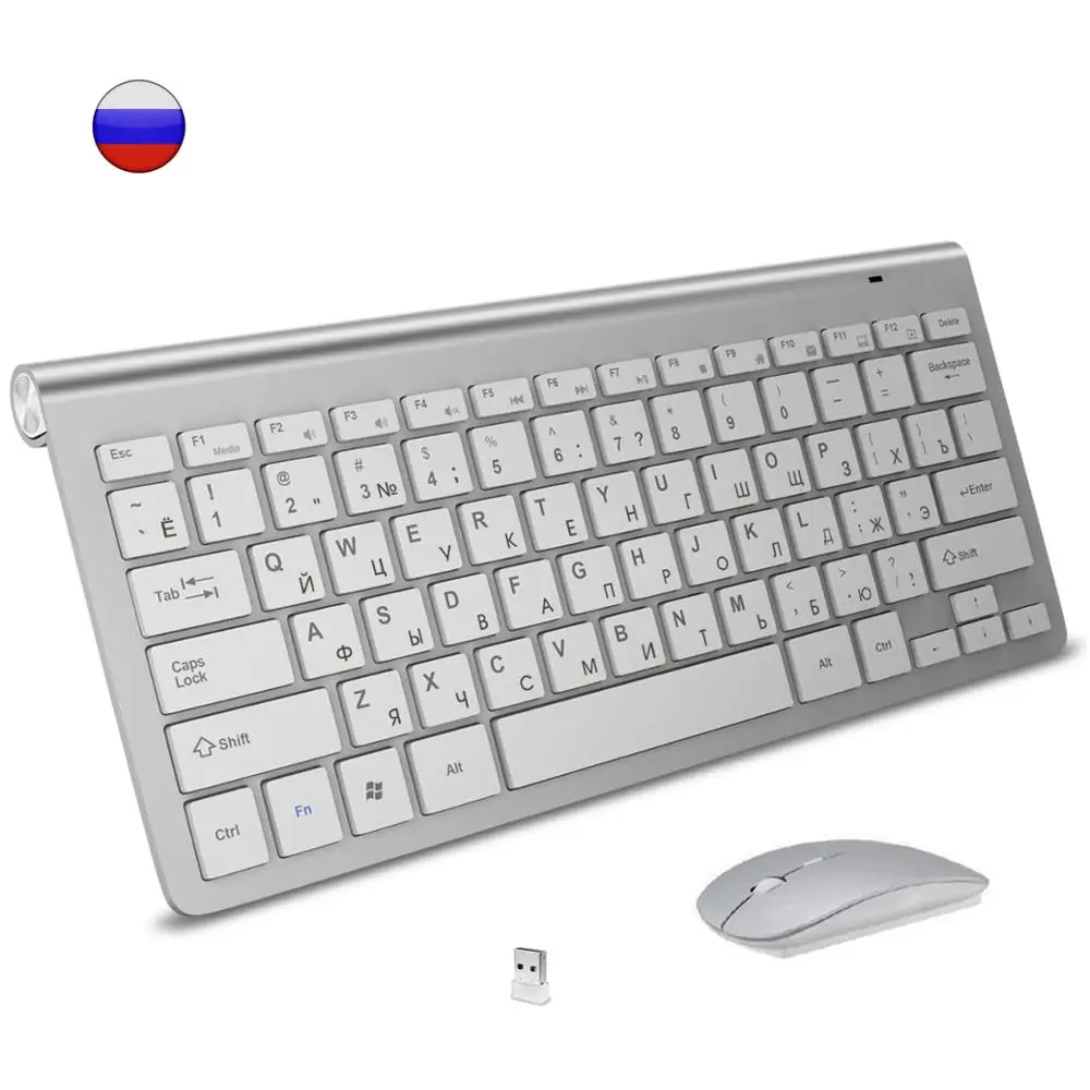 

Беспроводная клавиатура с русской раскладкой, 2,4 ГГц, комбинированная мультимедийная портативная беспроводная клавиатура и мышь для Windows, Mac, Android