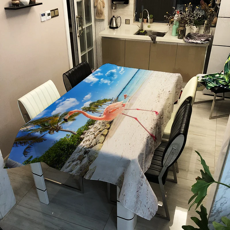 

Printed color blue background bird washable decorative household waterproof tablecloth