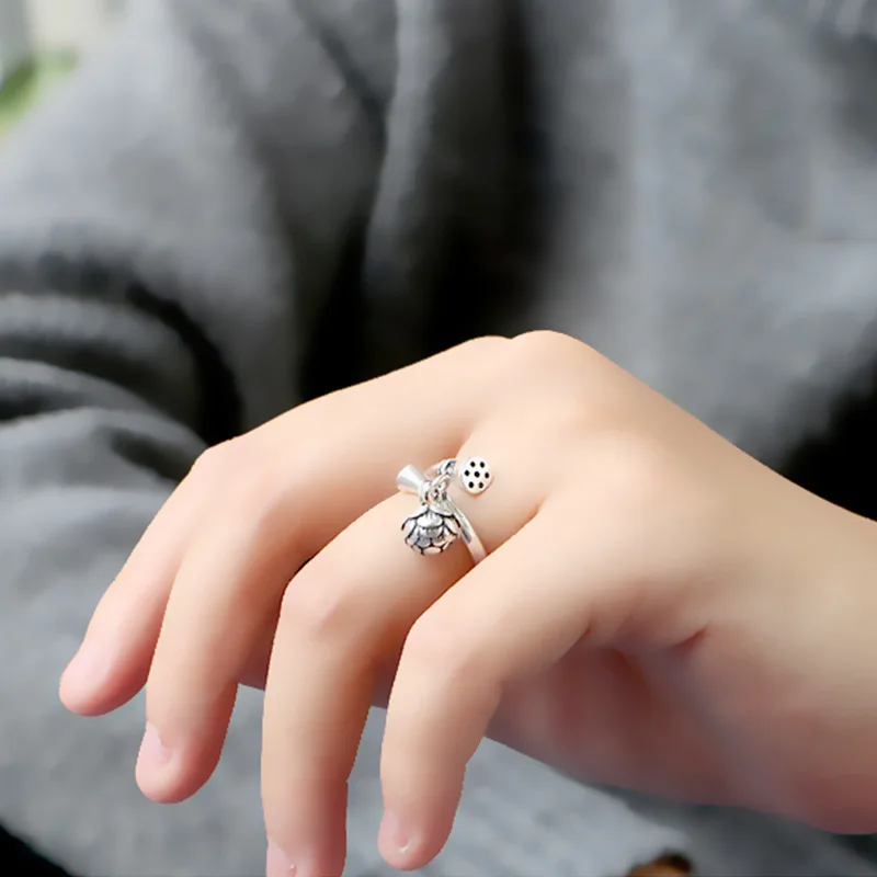 FIMAODZ новый дизайн винтажное серебряное кольцо с лотосом горячая Распродажа