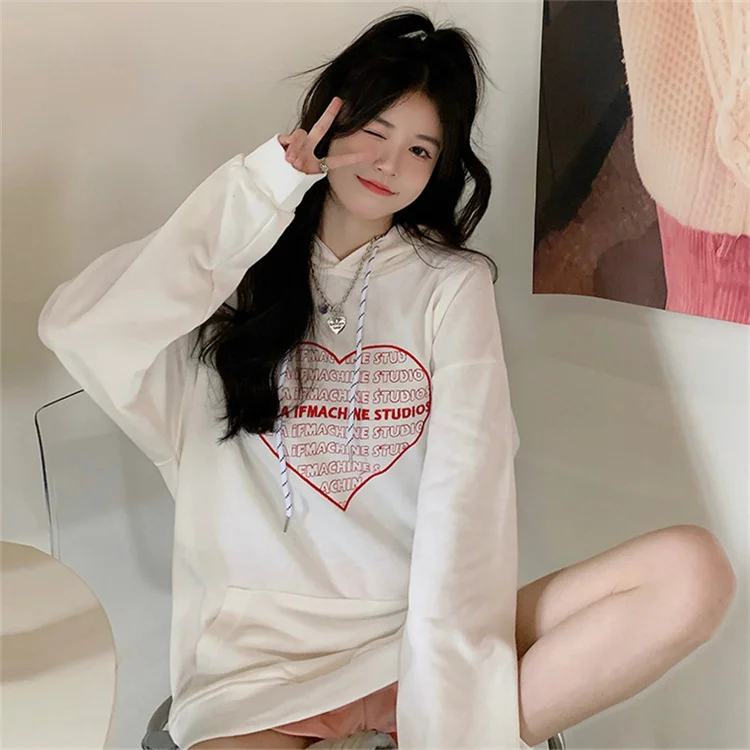 

Real Shot Korean Style Loose Hooded Sweater Women's Spring and Autumn Thin.Kio