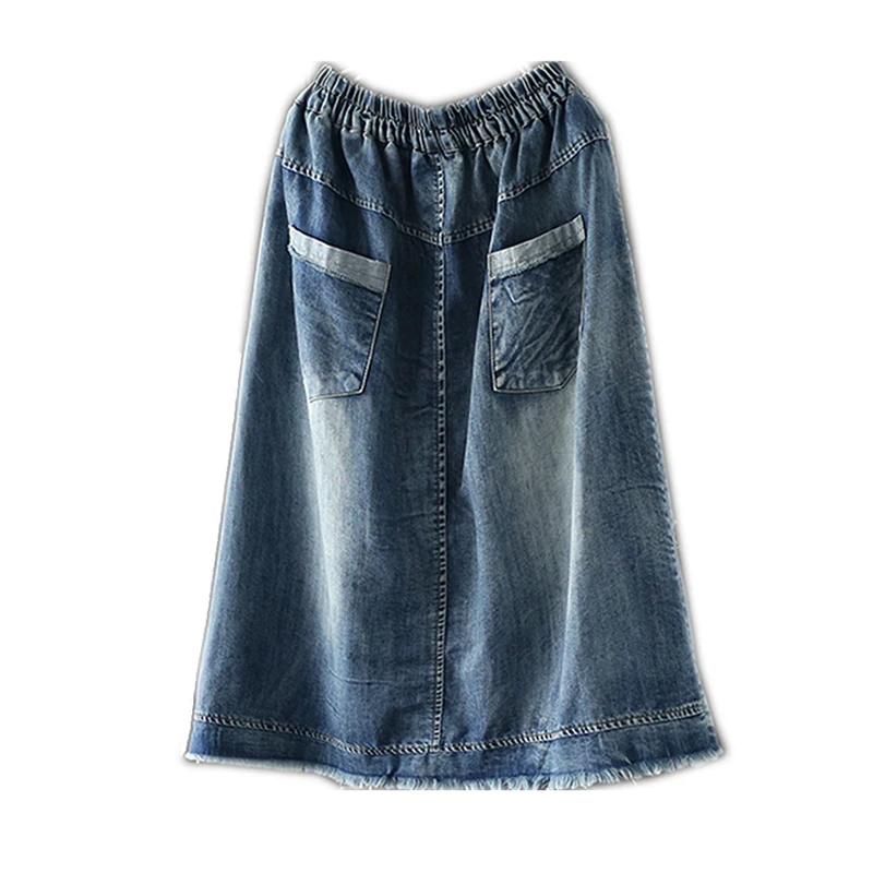 Женские юбки с вышивкой потертые длинные джинсовые средней длины в стиле девушки