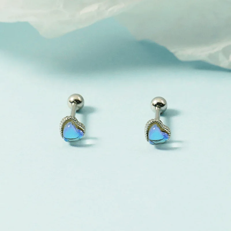 

925 Sterling Silver Moonstone Heart Shape Piercing Stud Earrings For Women Girls 2022 New Jewelry Pendientes eh454