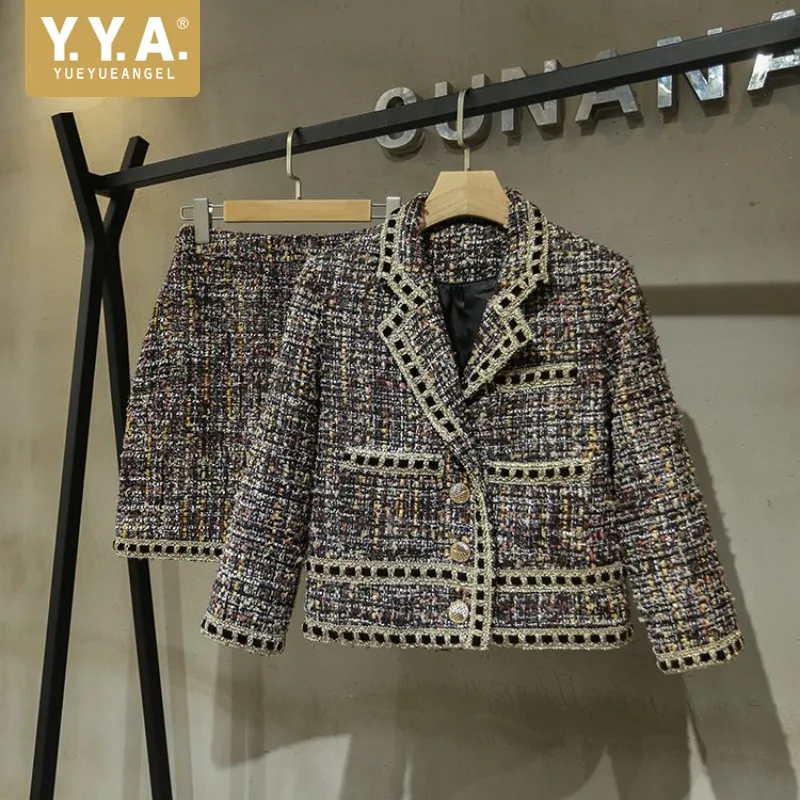 

High Quality Women Autumn New Tweed Jacket A Line Skirt Two Piece Set Slim Fit Formal Suit Twill Sets Brand Outfits Clothes Set