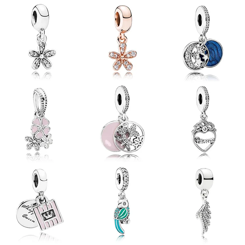 

925 Sterling Silver Pendant Flower Dragonfly Parrot Crystal For Original Pandora Charms Women Bracelets & Bangles Jewelry