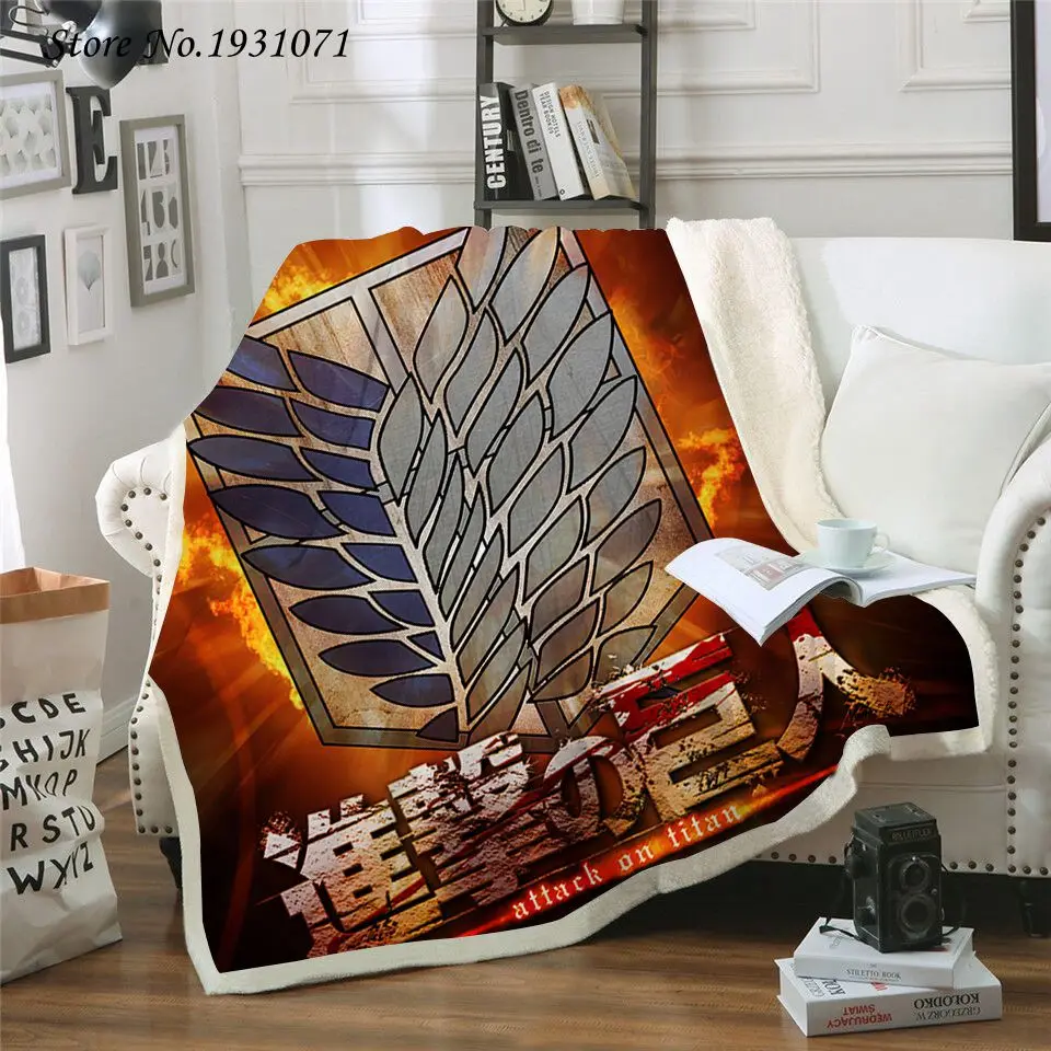 Флисовое одеяло с 3D принтом атака на Титанов для кровати толстое модное