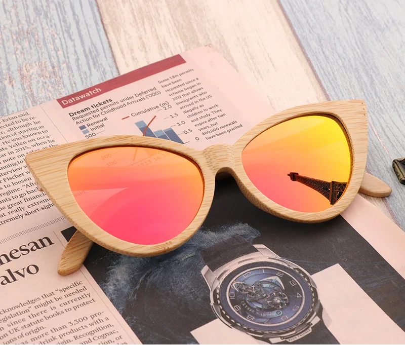 

Classic Polarized Sunglasses Men Women Brand Designer Bamboo Frame Vintage Cateye Sun Glasses UV400