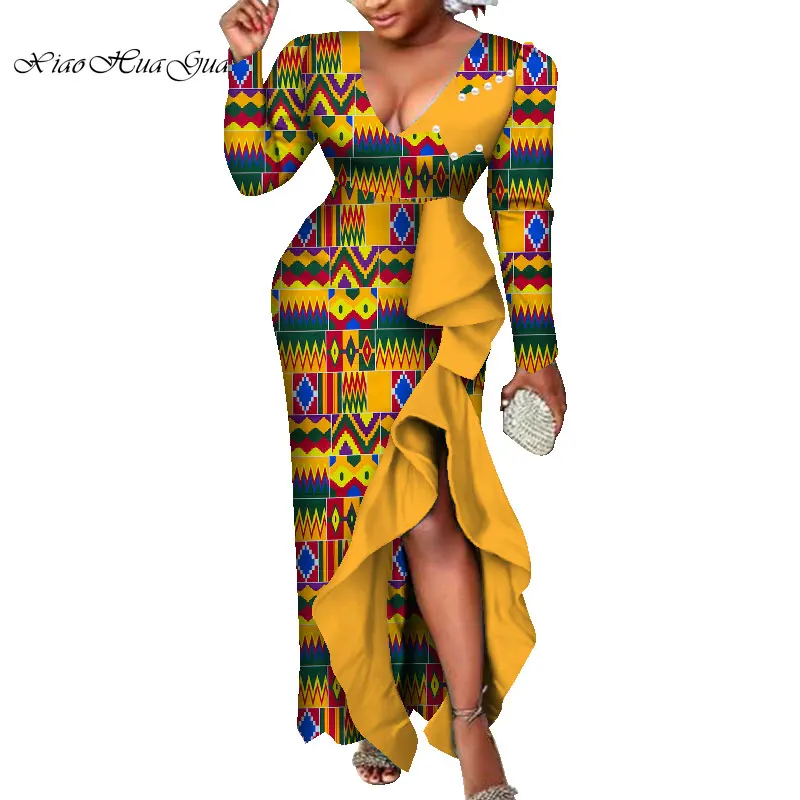 Сексуальное платье с глубоким v-образным вырезом для женщин в африканском стиле