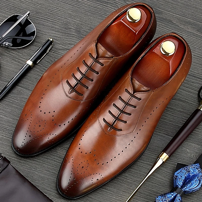 Туфли-оксфорды BQL97 мужские из натуральной кожи роскошные дышащие деловые с