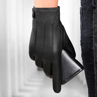 new winter men imitation deerskin gloves quality warm soft gloves black male motorcycle driving gloves with velvet mittens nr211