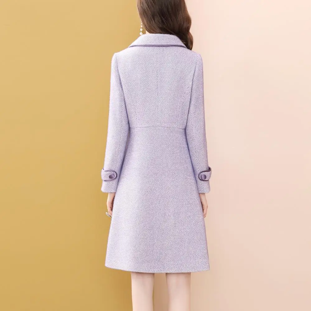 

Only Plus Women Purple Winter Overcoat Casual Women Long Woolen Coat Single Breasted Female Wool Trench Coat Women Winter